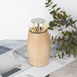 勤尚善坊实木牙签盒自动半按压式轻奢家用牙签筒个性创意大理石高档牙签桶 原木鼓形