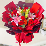 来一客母亲节鲜花速递玫瑰百合康乃馨鲜花送女友老婆生日礼物同城配送 19朵红玫瑰粉百合加泡泡玫瑰