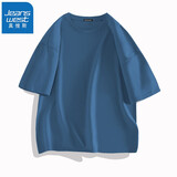 真维斯（JEANSWEST）夏季新款纯色短袖青少年学生打底上衣简约风宽松休闲百搭情侣装 牛仔蓝色 XL
