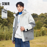 森马森马棉服男冬季新款外套宽松抽绳连帽户外机能风休闲个性拼接 灰色调0122 175/92A/L