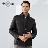 雪豹男士真皮头层牛皮商务时尚休闲行政机车潮流立领短夹克皮外套 黑色 L / 48(170/92A)