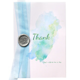 艾晴手贺水彩手绘感谢贺卡结婚礼物誓言卡高级定制火漆印章封教师节送老师 淡蓝水彩感恩卡 内页空白