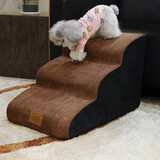 逸康 狗楼梯宠物爬梯台阶上床上沙发 宠物玩具猫犬训练楼梯宠物狗狗海绵台阶小型犬上床爬床梯子床边小狗猫 咖啡圆点灯芯绒坡面三层【40cm高】 如图