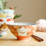 陶趣居 日本进口卡通日式碗家用陶瓷碗可爱招财猫米饭碗高脚碗汤碗餐具 招财猫高脚碗4.4英寸