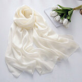 杭丝路纯色真丝丝巾女围巾女纱巾防晒披肩多色可选妈妈生日母亲节礼物 奶白色(175*65cm)