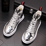 YDL.LAORT偏大 新款高帮板鞋男士春款 男潮鞋 休闲马丁鞋大学生亮面漆皮 银色标准版 43