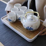 古笙记 温润如玉 景德镇陶瓷茶具套装家用茶壶茶杯子6只装带茶盘中式 【品悦荷香】1壶6杯(不含茶盘) 7件