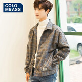 Colombass刺绣夹克男2022秋季新款韩版格子呢子衣潮流休闲男士羊毛呢外套 灰色 XL