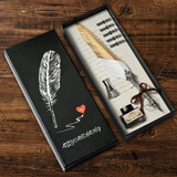 AILICUL 英伦个性哈利波特羽毛笔生日礼物欧式复古鹅毛笔创意蘸水笔套装 白色烫金+底座