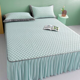 乐全乳胶冰丝凉席三件套夏季婴儿童家用可水洗床裙床笠空调软席子 湖水绿-床裙款 三件套 150cm*200cm /适合1.5米床