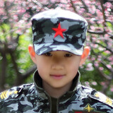 儿童帽子男童女童迷彩帽鸭舌帽子四季春秋款小孩五角星帽子学生夏令营军训演出平顶帽子军帽遮阳帽户外休闲帽 丛林迷彩 均码(约52-56CM头围)