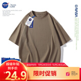 NASA GISS重磅260g纯棉短袖t恤男纯色圆领厚实不透纯白打底衫男女体恤上衣 灰褐色 M体重110-130斤