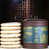 怡乐陶 宜兴原矿紫砂茶叶罐普洱七子饼大号存储罐茶罐普洱缸存茶密封罐 七饼清明上河图-紫绿款 7饼