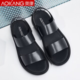奥康凉鞋男男士凉鞋夏季韩版牛皮凉鞋男休闲鞋沙滩鞋男鞋软底潮 黑色 105719094 42