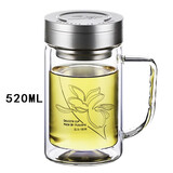 富光 双层玻璃水杯 玻璃杯带盖透明水杯男士女士玻璃杯套装 可团购定制 520ml带手柄