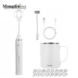 Mongdio奶泡打发器 奶泡机电动手持打奶泡器打奶器牛奶咖啡打泡器奶泡棒 电动打奶器（白）+1mm白色拉花杯内刻度600ml