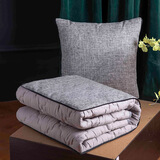 南柯一梦亚麻纯色抱枕被办公室午睡毯子午休毯两用抱枕多功能透气汽车靠垫 浅灰色 40*40（展开110*150）cm