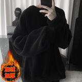 AKALIN NIEins港风毛绒绒冬季羊羔摇粒绒保暖加厚卫衣男宽松韩版潮学生衣服 黑色  M 【适合90-110斤】