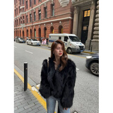 傲列狐狸毛皮草一体外套女2025新款洋气小个子短款气质名媛显瘦年轻款 经典黑 S (80-100斤)