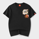 天龙致尊（Denon supreme）短袖t恤男装夏季中国风麒麟刺绣宽松纯棉情侣国潮上衣服男士T恤衫 766瑞狮黑色 L(建议115-140斤)