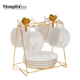 Mongdio 欧式咖啡杯套装 陶瓷美式挂耳杯碟4杯4碟4勺1杯架