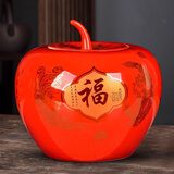 恬实 罐子陶瓷摆件苹果 景德镇客厅电视酒柜玄关博古架新居开业礼品 中国红龙凤迎福苹果罐 特大号