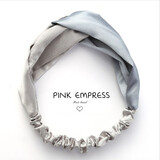 菱梦 韩版洗脸发带 女士弹力束发带 针织印花宽边头带 交叉布艺发箍 丝光银灰蓝 1件