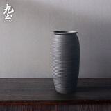 九土手工粗陶花瓶摆件日式禅意花器家居复古花插茶桌上室内插花道器皿 铁黑色款