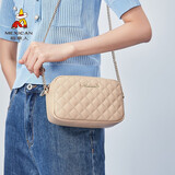 稻草人女包斜挎包手机包旗舰新款链条单肩包小香风百搭菱格迷你小包 杏色19.5*6*13CM