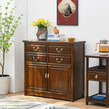 寻古红木家具非洲鸡翅木（学名：非洲崖豆木）餐边柜实木新中式厨房卧室收纳储物柜斗柜床尾柜Q 长86*宽35*高82cm(胡桃色)