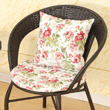 藤椅坐垫抱枕组合圆形椅垫棉麻加厚垫田园布艺亚麻靠枕坐垫可拆洗 田园红花棉麻1个抱着加1个坐垫 45x45cm