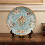 蒂拉 美式乡村陶瓷装饰盘子摆件摆盘看盘客厅样板房玄关装饰品摆设 1032蓝色遇见摆盘带支架