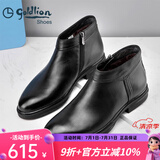 金利来（Goldlion）男鞋加绒男靴保暖棉鞋冬季头层牛皮防滑高帮皮鞋商务正装棉短靴子 黑色（短毛绒） 40