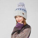 卡蒙（Kenmont）多巴胺彩色提花可爱毛球毛线帽女加绒保暖双层护耳针织帽9529