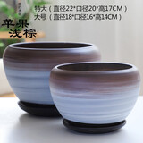 仟尚亿 两个一套 特大 大号花盆陶瓷带托盘创意个性绿萝吊兰简约中国风蝴蝶兰菖蒲桌面家用多肉花盆 苹果浅棕（特大号.大号）套二 大