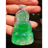 翡翠祥冰种满绿缅甸A货翡翠吊坠玉观音帝王绿佛公渡母女玉佩【付尾款】 高冰飘绿观音，尾款5000