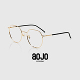 aojo  眼镜框架蓝光眼镜不规则 护眼电脑镜男女款 全框镜架 FAFUN9006 C04金色配0度防蓝光镜片