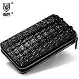 胤尚商务手包男士鳄鱼皮双拉链多功能手拿包真皮大容量多卡位男士手包 黑色背部【需定制】