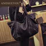 ANDSEEYOU软皮大包包女轻奢时尚大容量简约大气百搭休闲手提单肩秋冬斜挎包 黑色