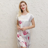 达芬奇密码加肥加大码睡衣女士无袖宽松冰丝绸睡裙胖mm孕妇妈妈睡衣女中老年 羽墨莲花