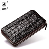 胤尚商务手包男士鳄鱼皮双拉链多功能手拿包真皮大容量多卡位男士手包 咖啡色背部