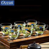 Ocean进口玻璃茶杯耐热泡茶杯带把家用待客水杯加厚大容量茶杯喝绿茶杯 肯雅把杯245ml*6只装