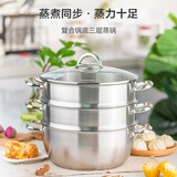 乐扣乐扣（LOCK&LOCK）304不锈钢蒸笼锅具 28cm蒸锅套装 三层LCM2287SW-3