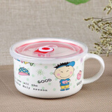 楚歌质优品带盖陶瓷泡面碗带盖密封汤杯微波炉保鲜盒卡通大号保鲜碗早餐面碗 单个男孩(无带筷勺)