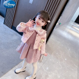 迪士尼童装女童毛呢套装裙女孩公主裙秋冬季洋气两件套宝宝小香风加厚 粉色厚款 100