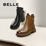 百丽（Belle）舒适瘦瘦休闲靴女冬季新款款商场同款羊皮复古靴B7E1DDD5 棕色-单里 37 (235mm)