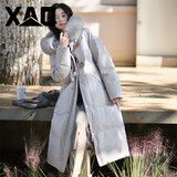 XAQ羽绒服女长款2023秋冬时尚洋气90白鸭绒加厚保暖狐狸大毛领外套女 喜马拉雅灰 M（110-130斤）