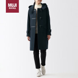 无印良品（MUJI）女式 羊毛混 牛角扣大衣 长款外套 毛呢大衣秋冬 深藏青色2A XL 