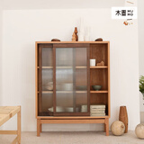 木墨（mumo） 玻璃三层柜 黑胡桃木樱桃木 餐厅客厅实木家具餐边柜书柜储物柜 全透玻璃开门长70含底座  定制款 发货时间咨询客服