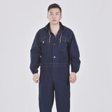 桑鲁卓牛仔连体工作服套装男加厚喷漆服防尘防烫劳保服电焊汽修厂服定制 黄线牛仔连体 185